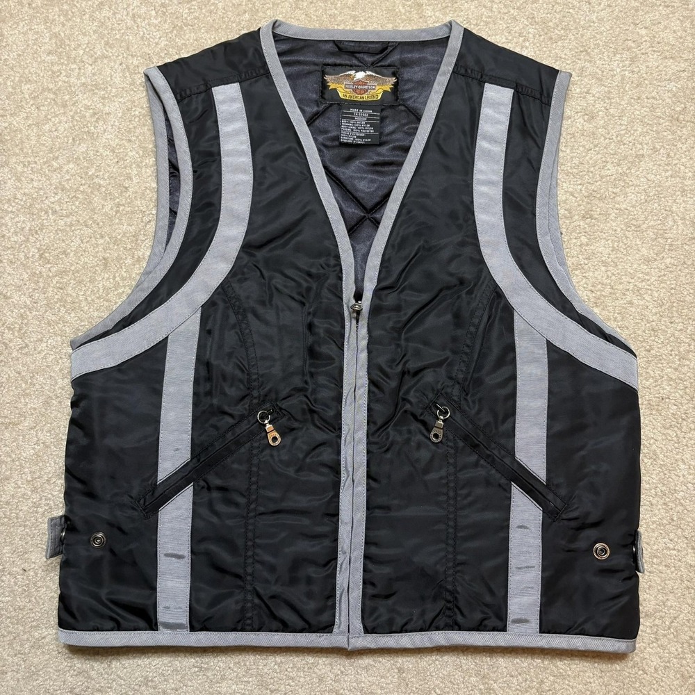 Harley-Davidson Vest Womens Medium Black Reflective Quilted Motorcycle Biker